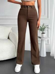 Cottnline Casual Solid Flare Leg Jeans