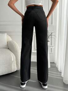 Cottnline Ripped Straight Leg Jeans - Black - View 2