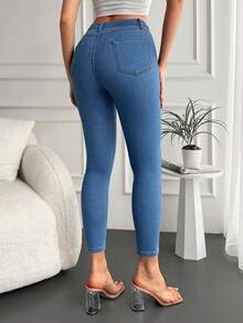 Cottnline Solid Skinny Cropped Jeans - Medium Wash - View 2