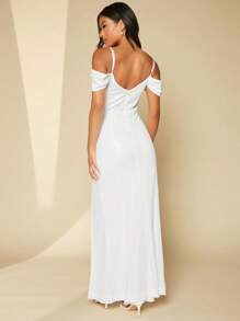 SHEIN Belle Cold Shoulder Split Thigh Wedding Dress - White - View 2