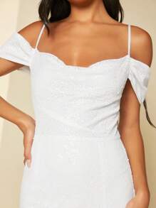 SHEIN Belle Cold Shoulder Split Thigh Wedding Dress - White - View 7