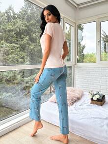 RueChic Cartoon And Letter Graphic PJ Set - Multicolor - View 2