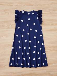 SHEIN Tween Girl Polka Dot Cartoon Graphic Ruffle Trim Nightdress