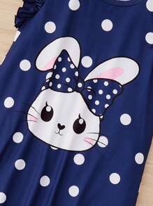 SHEIN Tween Girl Polka Dot Cartoon Graphic Ruffle Trim Nightdress