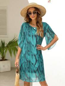 Allover Print Tunic Dress - Green - View 1