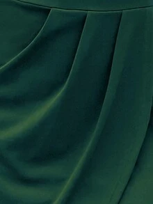 素色圍裹洋裝 - 墨綠色 - 查看 4