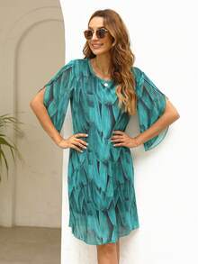 Allover Print Tunic Dress - Green - View 3