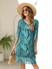 Allover Print Tunic Dress - Green - View 4