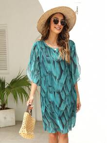 Allover Print Tunic Dress - Green - View 5