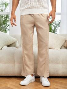 GENTILAND Nam Chất rắn Quần chân thẳng - Màu Khaki - Xem 1