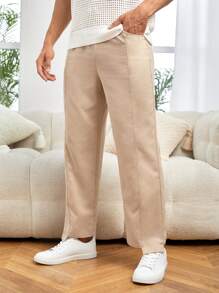 GENTILAND Nam Chất rắn Quần chân thẳng - Màu Khaki - Xem 3