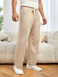 GENTILAND Nam Chất rắn Quần chân thẳng - Màu Khaki - Xem 4