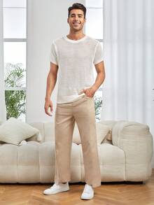 GENTILAND Nam Chất rắn Quần chân thẳng - Màu Khaki - Xem 5