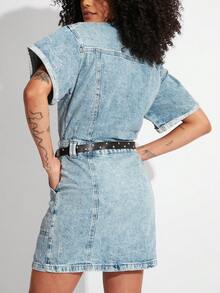 SHE(IN) BRASIL Nút phía trước Đầm Denim - Rửa nhẹ - Xem 2