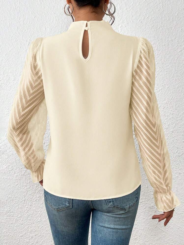 SHEIN Frenchy Mock Neck Flounce Sleeve Blouse - Apricot - View 2