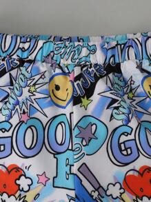 SHEIN 小男童字母和卡通圖案襯衫和短褲不帶T恤