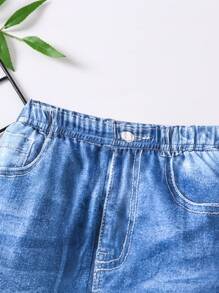 SHEIN Pantalones acampanados informales de cintura elástica para niña joven - Azul - Ver 3