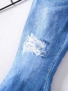 SHEIN Pantalones acampanados informales de cintura elástica para niña joven - Azul - Ver 5