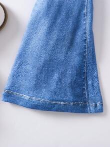 SHEIN Pantalones acampanados informales de cintura elástica para niña joven - Azul - Ver 6