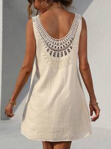 SHEIN LUNE Guipure Lace Panel Tank Dress - Apricot - View 2