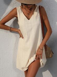 SHEIN LUNE Guipure Lace Panel Tank Dress - Apricot - View 3