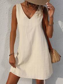 SHEIN LUNE Guipure Lace Panel Tank Dress - Apricot - View 4