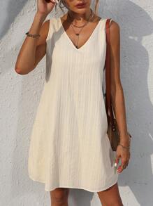 SHEIN LUNE Guipure Lace Panel Tank Dress - Apricot - View 6