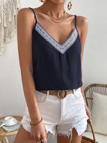 SHEIN Frenchy Áo khoác và áo lót dành cho xe tăng nữ Ruy băng Bộ lạc Boho - Màu xanh hải quân - Xem 3