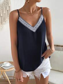 SHEIN Frenchy Áo khoác và áo lót dành cho xe tăng nữ Ruy băng Bộ lạc Boho - Màu xanh hải quân - Xem 4