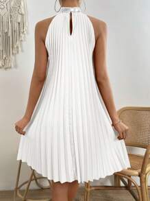 Breezaya Contrast Sequin Pleated Halter Neck Dress Vacation Beach Outfits Women