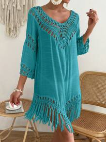SHEIN Swim Women Vacation Hand Crochet Cover Up, Minimalist Fashionable Casual Daily Wear