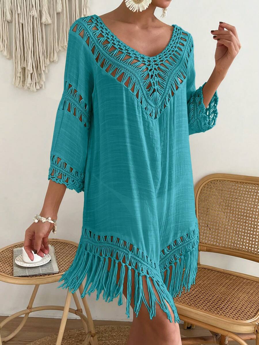 SHEIN Swim Women Vacation Hand Crochet Cover Up, Minimalist Fashionable Casual Daily Wear