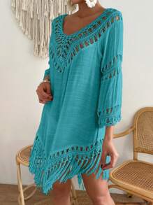 SHEIN Swim Women Vacation Hand Crochet Cover Up, Minimalist Fashionable Casual Daily Wear
