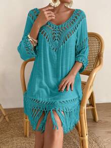 SHEIN Swim Women Vacation Hand Crochet Cover Up, Minimalist Fashionable Casual Daily Wear
