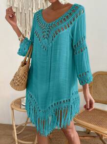 SHEIN Swim Women Vacation Hand Crochet Cover Up, Minimalist Fashionable Casual Daily Wear