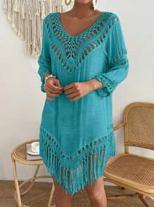 SHEIN Swim Women Vacation Hand Crochet Cover Up, Minimalist Fashionable Casual Daily Wear