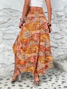 SHEIN LUNE 佩斯利印花圍裹下擺半身裙 - 彩色 - 查看 2