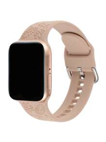 1入組花卉圖案雕刻矽膠錶帶適用於Apple Watch - 卡其色 - 查看 3