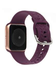 1入組花卉圖案雕刻矽膠錶帶適用於Apple Watch - 紫色 - 查看 1