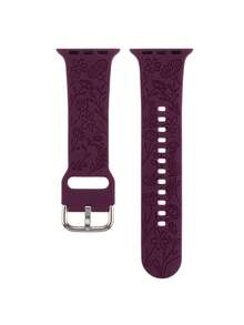 1入組花卉圖案雕刻矽膠錶帶適用於Apple Watch - 紫色 - 查看 3