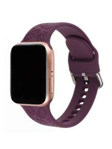 1入組花卉圖案雕刻矽膠錶帶適用於Apple Watch - 紫色 - 查看 4