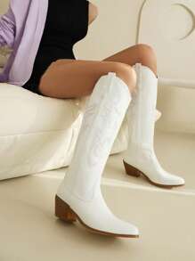 Women Minimalist Western Boots, Ideal With Corset Chunky Heeled Fashion Boots Cowboy Boots