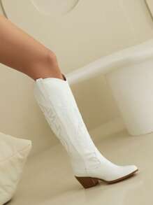 Women Minimalist Western Boots, Ideal With Corset Chunky Heeled Fashion Boots Cowboy Boots