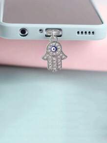 Rhinestone Hamsa Hand Design Phone Charger Port Dust Plug - Silver - View 1