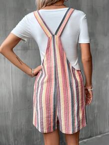 SHEIN LUNE Mono overol de rayas con doble bolsillo sin camiseta - Multicolor - Ver 2
