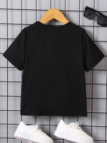 SHEIN 男童孩子們幾何T恤短袖休閒夏天黑色圖案孩子們服裝 - 黑色 - 查看 2