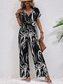 SHEIN LUNE 圖案印花蝙蝠袖襯衫&闊腿褲 - 彩色 - 查看 6