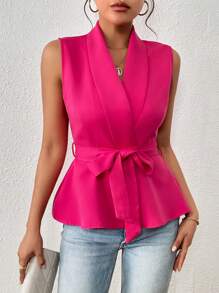 SHEIN LUNE 青果領腰帶馬甲西裝外套 - 玫紅色 - 查看 1