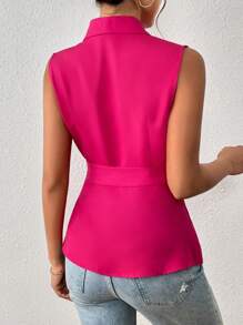 SHEIN LUNE 青果領腰帶馬甲西裝外套 - 玫紅色 - 查看 2