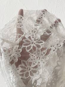 SHEIN LUNE Cazadora con encaje floral con parte delantera abierta bajo con fruncido - Blanco - Ver 7